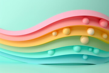 Wall Mural - colorful abstract layered wave pattern with soft pastel hues creating a visually appealing and moder