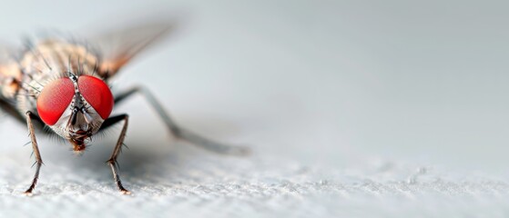  A tight shot of a red fly against a pristine white backdrop, its eyes reflecting soft light