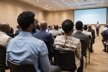 Diverse group of audience listening to speaker at business conference or presentation