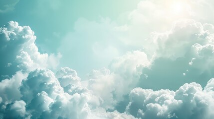 Wall Mural - Sky background with turquoise and white fluffy clouds empty space Blurred focus