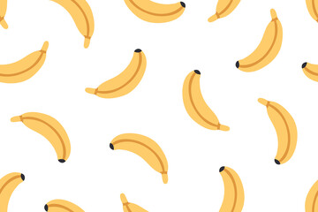 Fototapete - Banana, seamless pattern. Endless background, tropical fruit. Repeating print, exotic texture for textile, fabric, wrapping and wallpaper design. Printable repeatable flat vector illustration