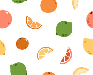 Wall Mural - citrus fruits, seamless pattern design. tropical summer print. endless background, texture, lemon, l