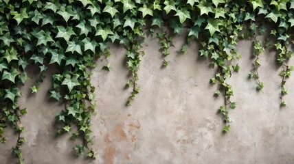 Rustic green and bronze ivy. Wall plant background. Copy the space image. Space to add text and design