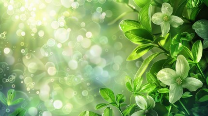 Wall Mural - Green Leaves and Flowers in Soft Light