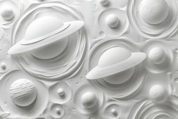 Poster - White textured background with raised planetary designs creating a minimalistic and modern cosmic artwork