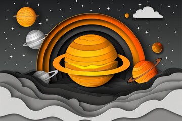 Sticker - Vibrant cosmic landscape with planets and swirling patterns in bold colors creating a dynamic space scene