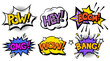 © MVshop - Set of colorful pop art inscriptions in the cartoon style.Vector illustration of vintage speech bubbles of different shapes in pop art style:pow,hey,boom,omg,wow, bang isolated on white background.