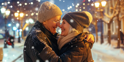 senior couple in love embracing each other