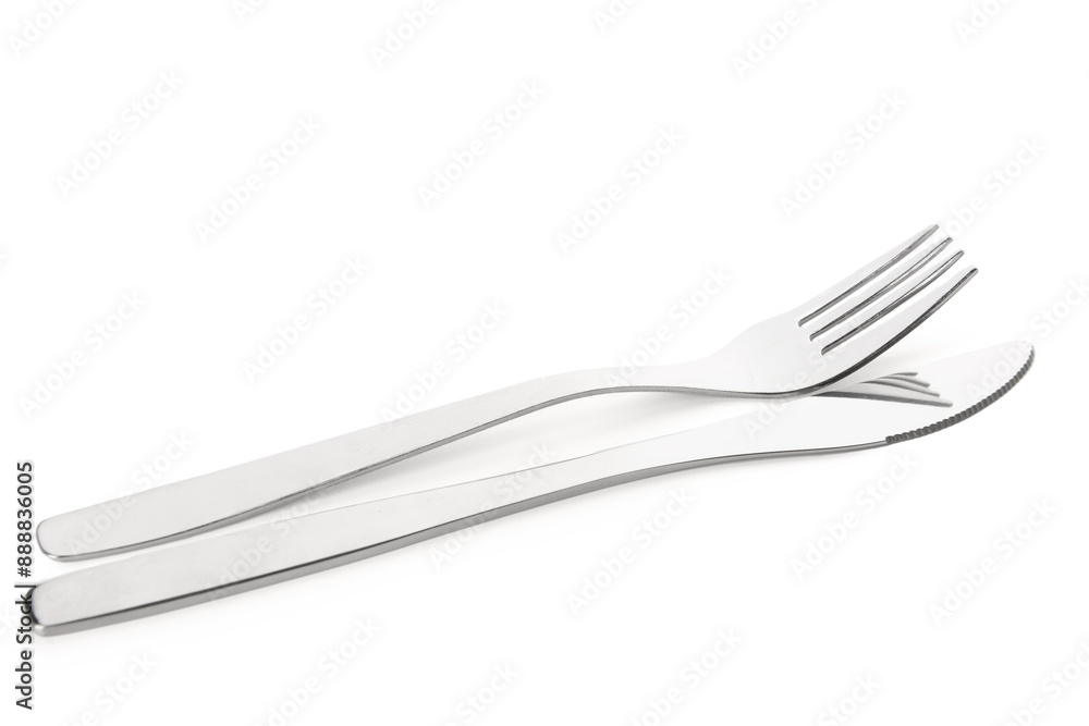 Fork and knife on white background