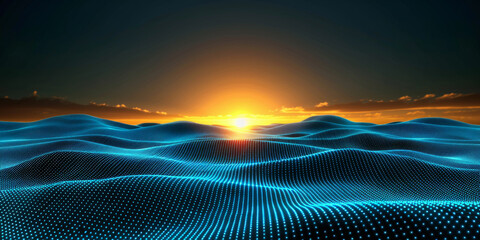 Abstract network connections with glowing dots and lines on a dark blue background, concept of digital technology, modern design template. 3D Rendering