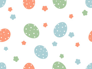 Canvas Print - Seamless pattern with Easter eggs and cute flower on white background vector.