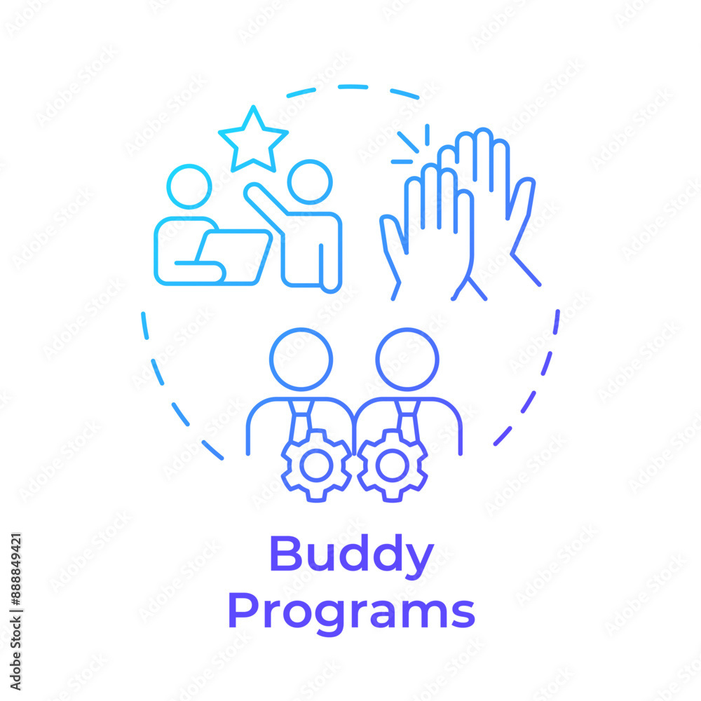 Buddy program blue gradient concept icon. Peer support. Workplace ...