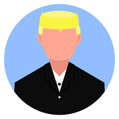 business man flat icon avatar adult man with very short yellow blonde hair wear black jazz