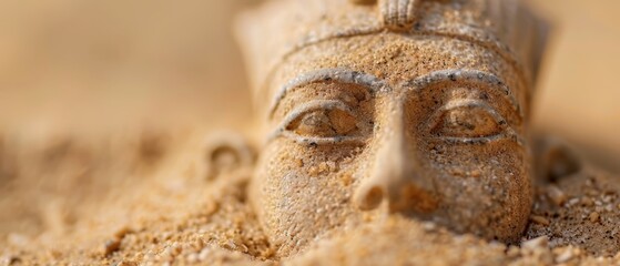 Wall Mural -  A tight shot of a sand sculpture portraying a man's head with open eyes and a broad grin