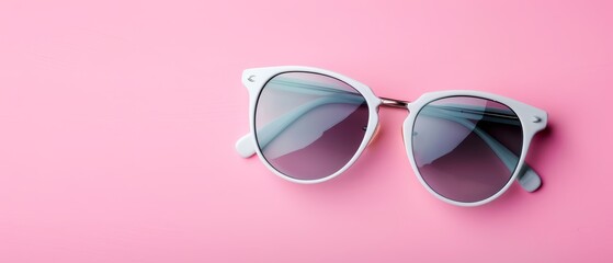 Wall Mural -  A pair of sunglasses lies on a pink surface, another pair rests atop the frames