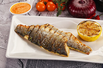 Poster - Grilled seabass fillet with lemon