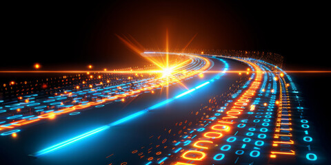 Creative binary coding background. Software programming code. 3D Rendering.