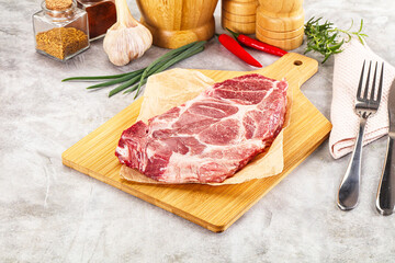 Wall Mural - Raw pork neck steak for grill