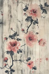 Poster - Floral Design on Rustic Wooden Background