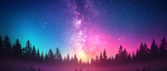  A purple-blue sky filled with stars, and two pink-blue skies likewise adorned with stars