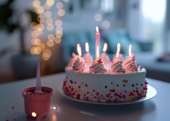 Festive Birthday Cake with Candles and Decorations