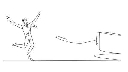 Wall Mural - Animated self drawing of continuous one line drawing businessman was excited to get gift box from a giant hand. Get rewards. Memories of extraordinary career achievements. Full length animation