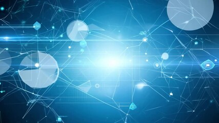 Fototapete - This blue background with connecting lines and glowing white nodes, creating a network pattern.