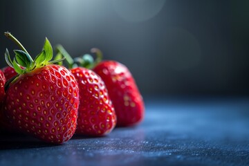 Wall Mural - Strawberries Arranged on Dark Surface with Bokeh Background