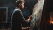 © liliyabatyrova - A man is painting a picture with a brush