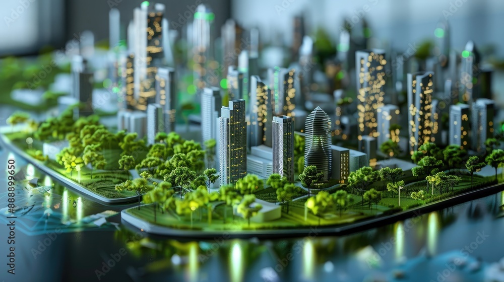 3D city model showing how trees are integrated as elements of green ...