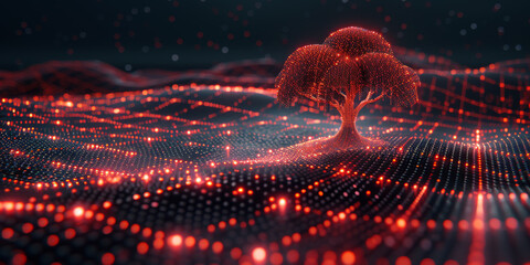 Abstract digital tree on purple background. Big data and network connection concept. 3D rendering.