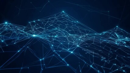 Fototapete - This Abstract network of connected lines and glowing points on dark blue background.