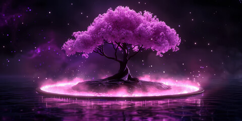 Abstract digital tree on purple background. Big data and network connection concept. 3D rendering.