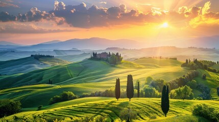 Wall Mural - Tuscan Hills at Sunset