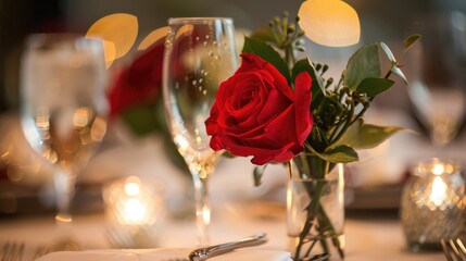 Sticker - Blooming red rose in wedding setting