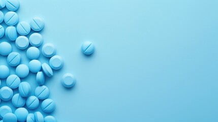 Wall Mural - Blue pills on blue background with space for text