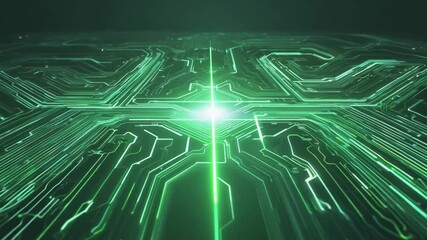 Leinwandbilder - This close-up of a digital circuit board with green lines and patterns.