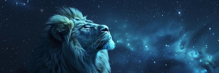 Wall Mural - Leo Zodiac Sign, Lion Horoscope Symbol, Magic Astrology Lion, Lion in Fantastic Night Sky