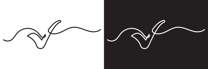 Wall Mural - continuous line drawing of checkmark. one continuous line tick. continuous line drawing of tick. che