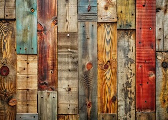 Wall Mural - Distressed aged barnwood planks with rustic texture and weathered patina form a vintage wooden wall, evoking a sense of nostalgia and rural charm.