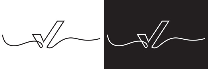 Wall Mural - continuous line drawing of checkmark. one continuous line tick. continuous line drawing of tick. che