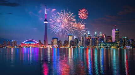 Poster - fireworks over the river