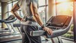 © Wanlop - Close-up of a treadmill's worn-out belt and sleek console, emphasizing a solo Runner's relentless pursuit of fitness excellence.
