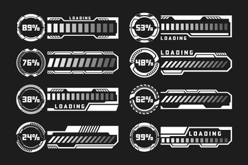 hud futuristic loading bar designs and progress indicators set