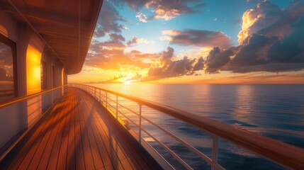 Wall Mural - A cruise ship's promenade deck glides into a breathtaking sunset