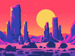 Ai Generated Art Funky 2D Flat Sunset in Arizona Desert Background