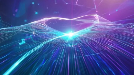 Poster - This vibrant digital landscape with glowing blue and purple light streaks.