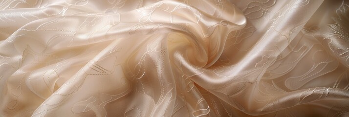 Wall Mural - cream-colored silk fabric with a delicate woven pattern, shot from a top-down perspective