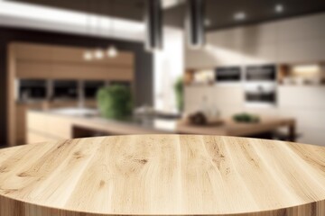 Poster - Empty wooden table top at kitchen interior.