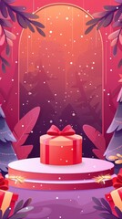 Wall Mural - Christmas Gift Box on a Snowy Background